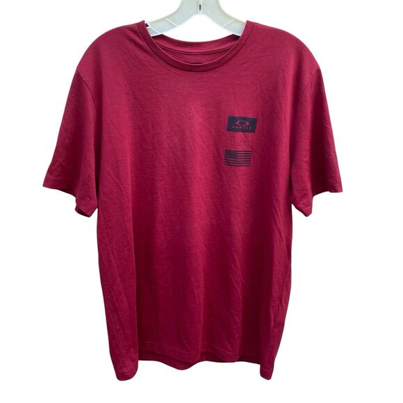 Oakley Men T-Shirt Large Red Logo America Flag Los Angeles Short Sleeve Tee NWT - Picture 1 of 7